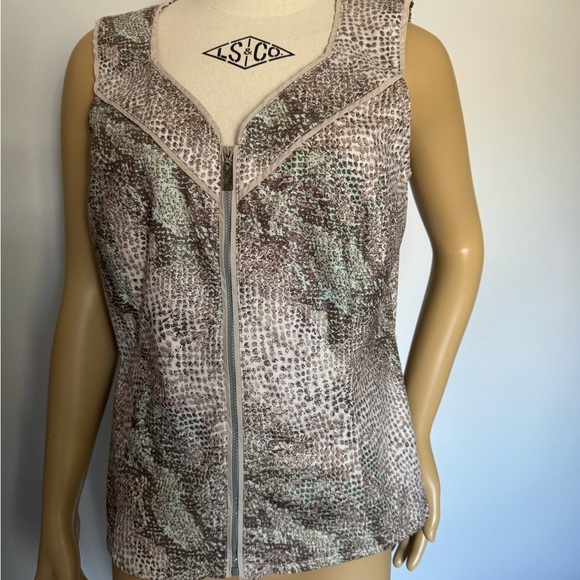 Spanner Women's Gold, brown and turquoise sleeves vest.Ptp 20” lenght23” - Picture 6 of 6